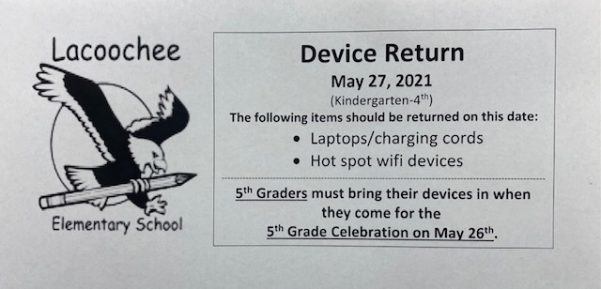 Lacoochee Elementary School Device Return Dates